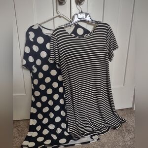 Ann Taylor Loft bundle dresses large women's poka dot stripes black and white